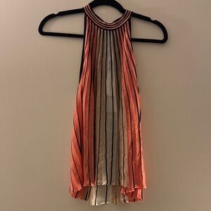 Sleeveless Striped Halter Top - Coral & Cream